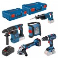 Kit 5 outils | Perceuse à percussion GSB 18 V-60 C + Meuleuse d'angle GWS 18 V-10 C + Marteau perforateur GBH 18 V-26 + Scie sab