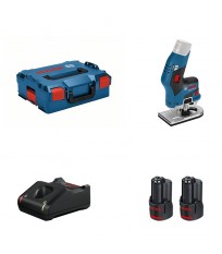 Affleureuse GKF 12V-8 + 2 batteries 12V 3 Ah + 1 chargeur GAL 12V-40 BOSCH