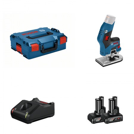 Affleureuse GKF 12V-8 + 2 batteries 12V 6 Ah + 1 chargeur GAL 12V-40 BOSCH