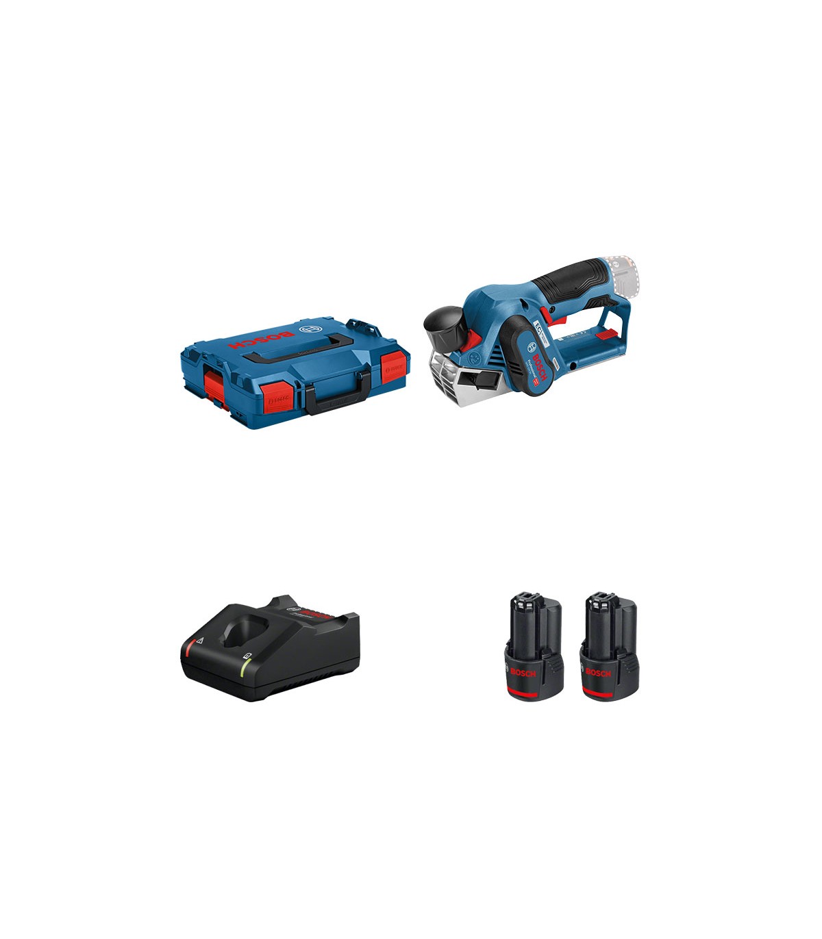 Rabot GHO 12V-20 + 2 batteries 12V 3 Ah + chargeur GAL 12V-20 BOSCH