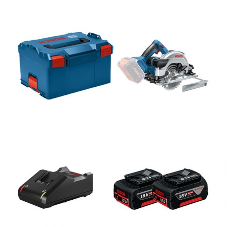 Scie circulaire Ø165 mm GKS 18V-57G + 2 batteries GBA 18V 4.0 Ah + 1 chargeur GAL 18V-40 BOSCH