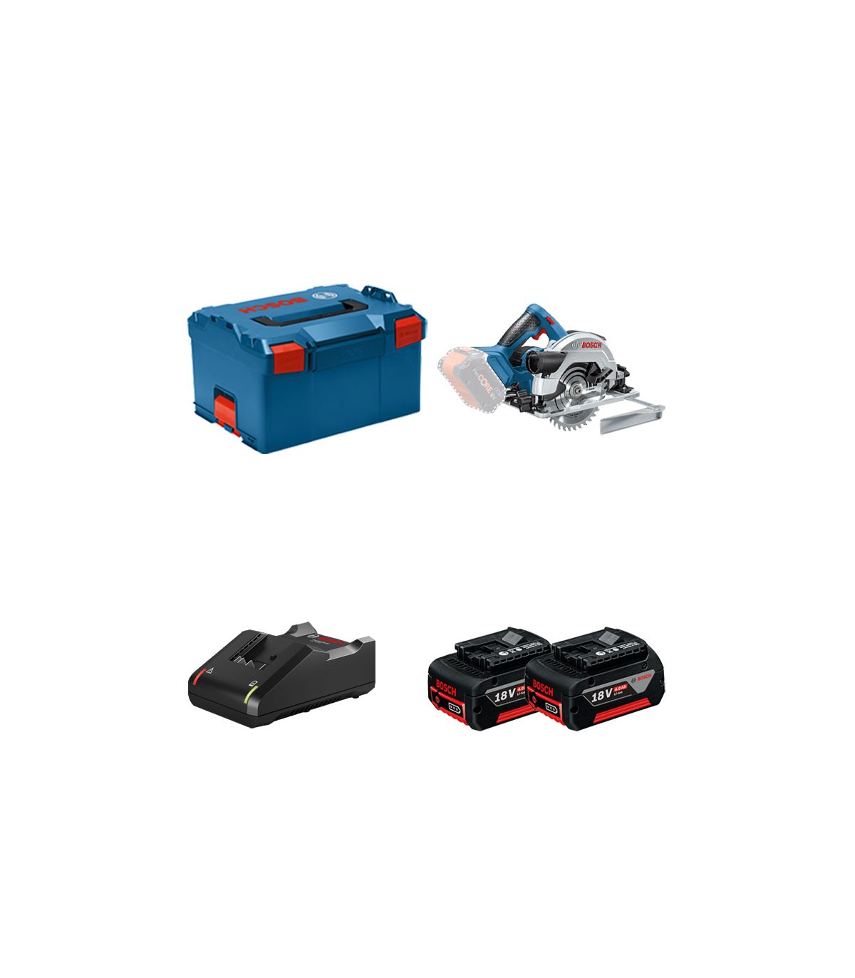 Scie circulaire Ø165 mm GKS 18V-57G + 2 batteries GBA 18V 4.0 Ah + 1 chargeur GAL 18V-40 BOSCH
