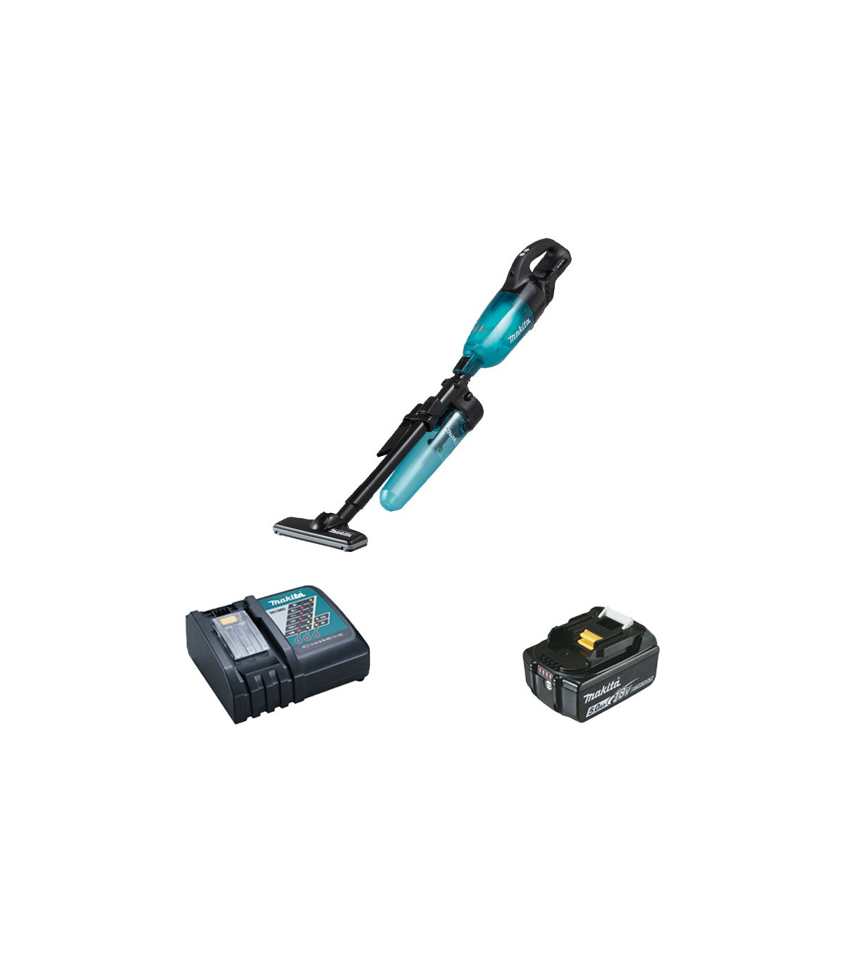 Aspirateur 18V DCL281FZCB + 1 batterie BL1850B 18V 5 Ah + 1 chargeur rapide DC18RC MAKITA