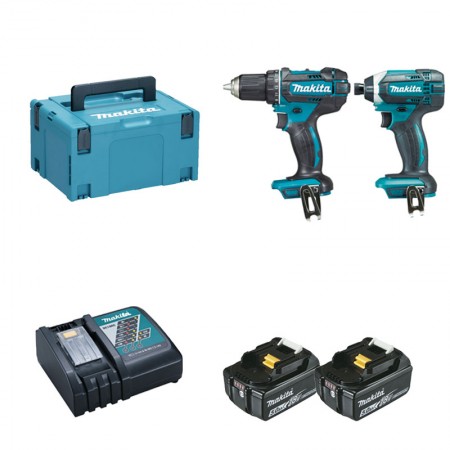 Ensemble de 2 machines 18V (DDF482 + DTD152) DLX2127TJ + 2 batteries BL1850 18V 5 Ah + 1 chargeur rapide DC18RC MAKITA