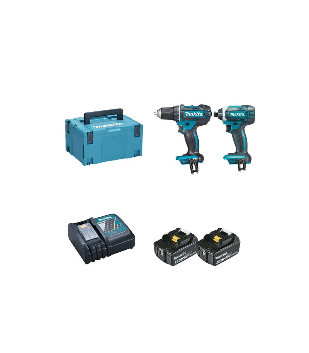 Perceuse visseuse Makita 18V 62Nm DDF482 + 2 batt 5 Ah + 30 embouts de  vissage