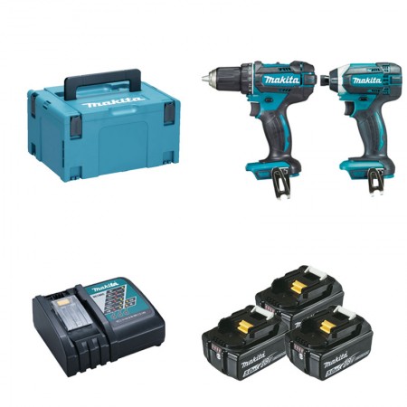 Ensemble de 2 machines 18V (DDF482 + DTD152) DLX2127TJ + 3 batteries BL1850 18V 5 Ah + 1 chargeur rapide DC18RC MAKITA