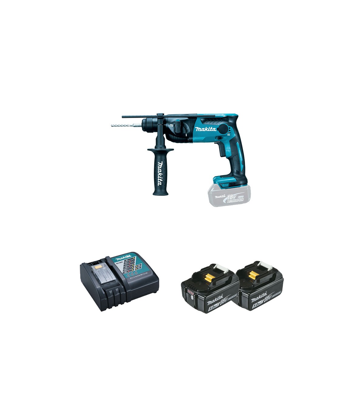 Perforateur DHR165Z + 2 batteries BL1850B 18V 5 Ah + 1 chargeur rapide DC18RC MAKITA