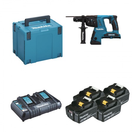 Perforateur burineur SDS-Plus 2x18V DHR264ZJ + 4 batteries BL1850B 18V 5 Ah + 1 chargeur rapide double DC18RD MAKITA