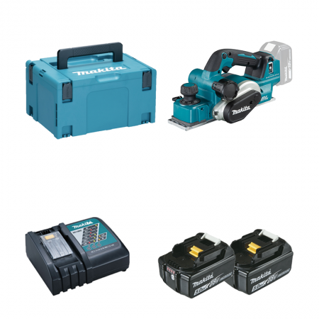 Rabot 18V DKP181ZJ + 2 batteries BL1850B 18V 5 Ah + 1 chargeur rapide DC18RC MAKITA