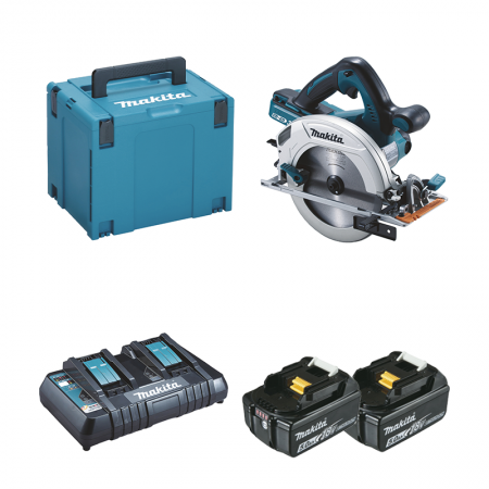 Scie circulaire 2x18V Ø190 mm DHS710ZJ + 2 batteries BL1850B 18V 5 Ah + 1 chargeur rapide double DC18RD MAKITA