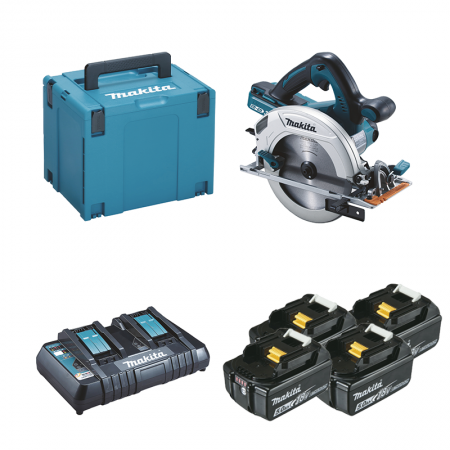 Scie circulaire 2x18V Ø190 mm DHS710ZJ + 4 batteries BL1850B 18V 5 Ah + 1 chargeur rapide double DC18RD MAKITA