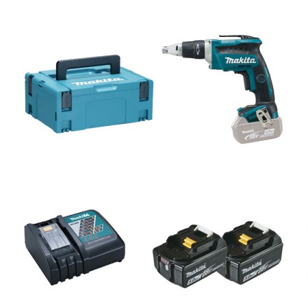 Visseuse plaque de plâtre DFS452ZJ + 2 batteries BL1850B 18V 5 Ah + 1 chargeur rapide DC18RC MAKITA