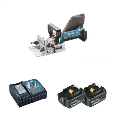 Lamelleuse 18V DPJ180Z + 2 batteries BL1850B 18V 5 Ah + 1 chargeur rapide DC18RC MAKITA