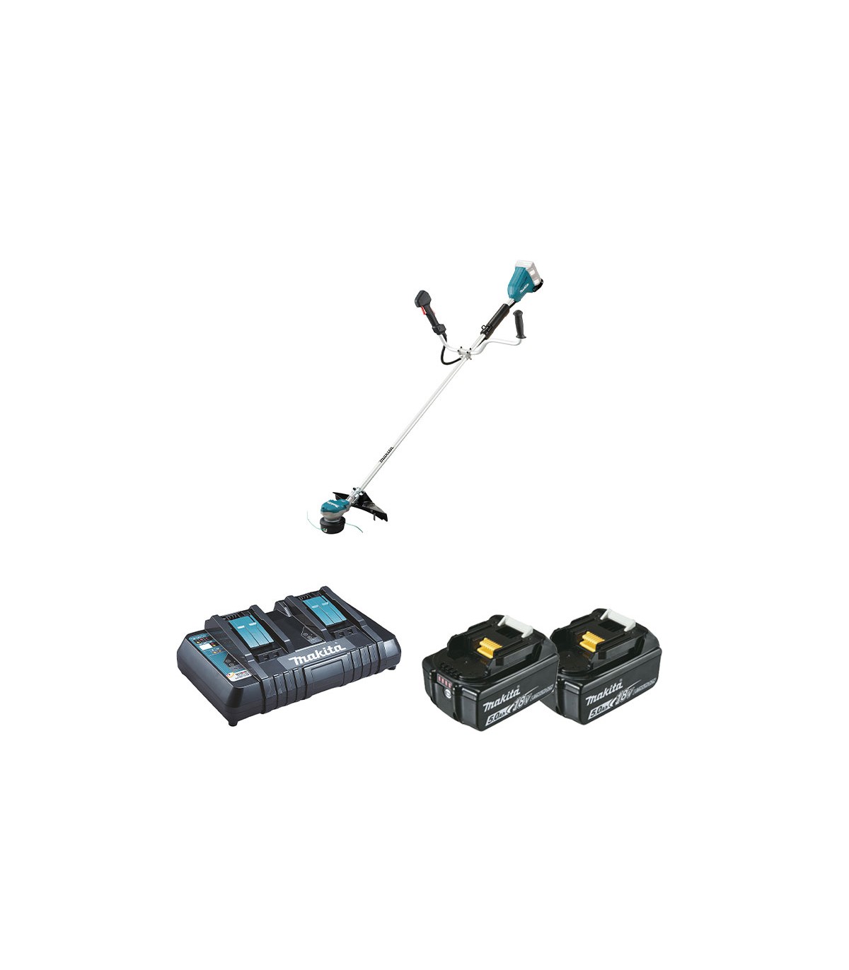 Coupe-bordure 2x18V DUR368AZ + 2 batteries BL1850B 18V 5 Ah + 1 chargeur rapide double DC18RD MAKITA