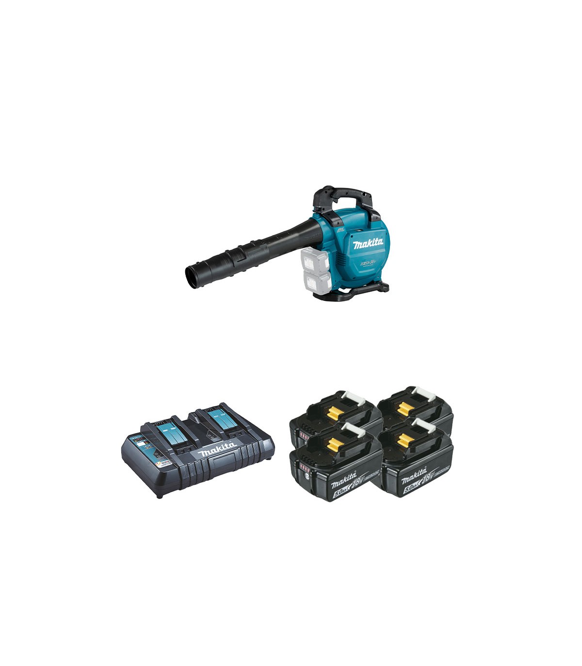 Aspirateur-Broyeur Souffleur 2x18V DUB363ZV + 4 batteries BL1850B 18V 5 Ah + 1 chargeur rapide double DC18RC MAKITA