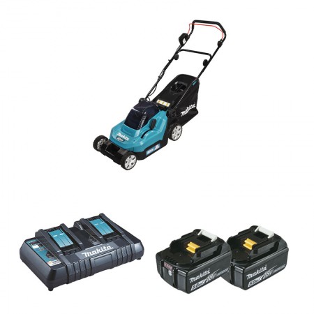 Tondeuse 2x18V 38cm DLM382Z + 2 batteries BL1850B 18V 5 Ah + 1 chargeur rapide double DC18RD MAKITA