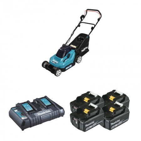 Tondeuse 2x18V 38cm DLM382Z + 4 batteries BL1850B 18V 5 Ah + 1 chargeur rapide double DC18RD MAKITA