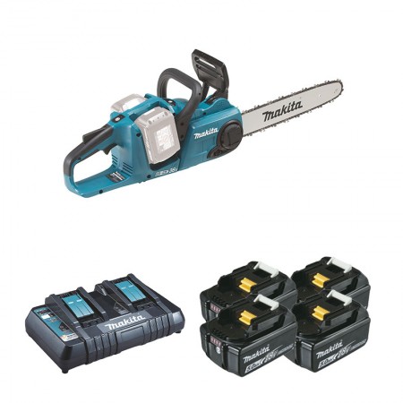 Tronçonneuse 2x18V 35cm DUC353Z + 4 batteries BL1850B 18V 5 Ah + 1 chargeur rapide double DC18RD MAKITA