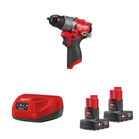 Perceuse-visseuse 12V M12 FDD2 + 2 batteries 12V 4 Ah + chargeur C12C MILWAUKEE