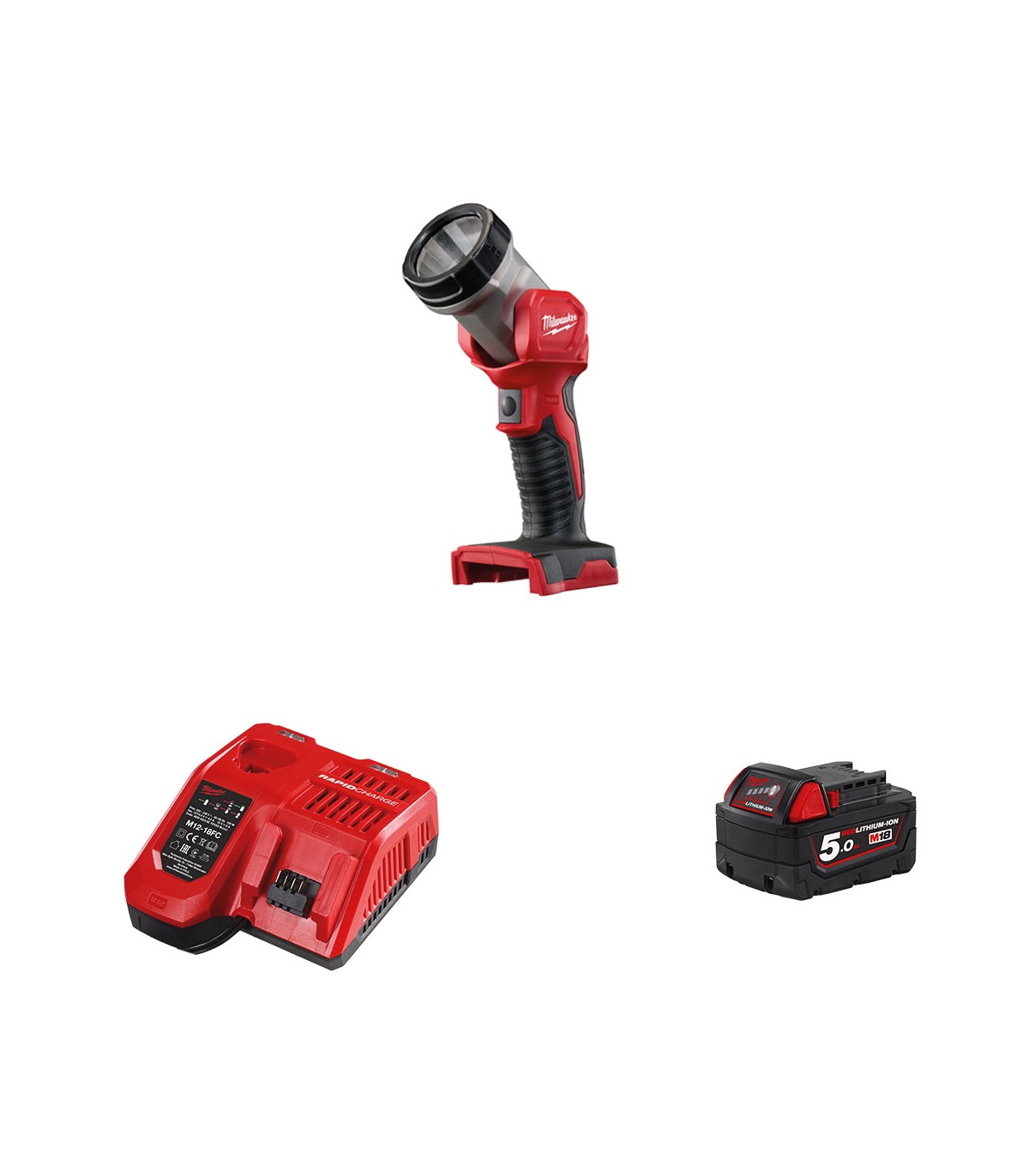 Lampe torche M18 TLED-0 + 1 batterie 18V 5 Ah + chargeur M12-18FC MILWAUKEE