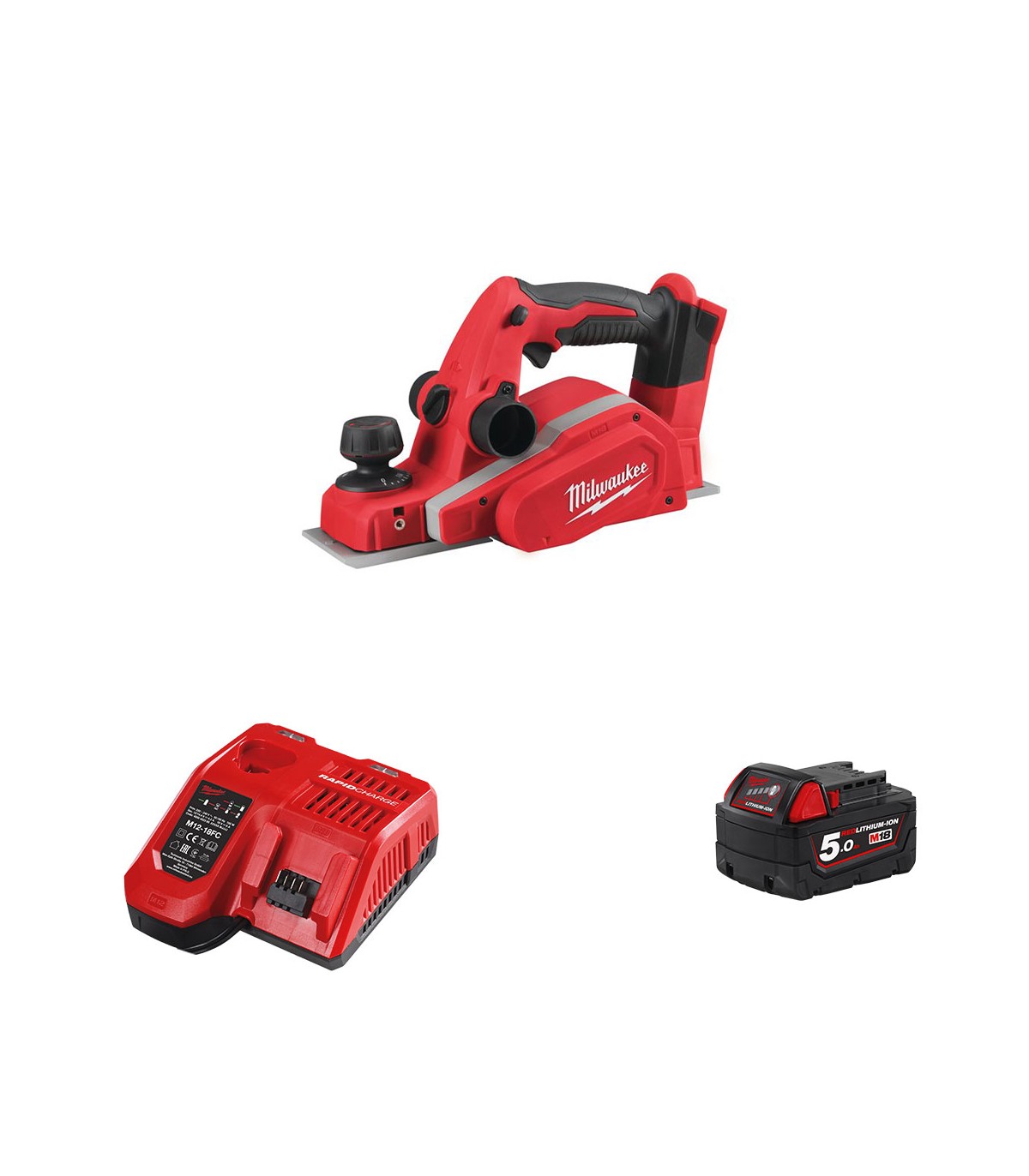 Rabot 82 mm M18 BP-0 + 1 batterie 18V 5 Ah + 1 chargeur M12-18FC MILWAUKEE
