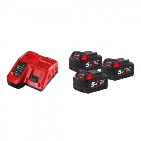 Pack 3 batteries 18V 5 Ah M18 B5 + chargeur M12-18 FC MILWAUKEE