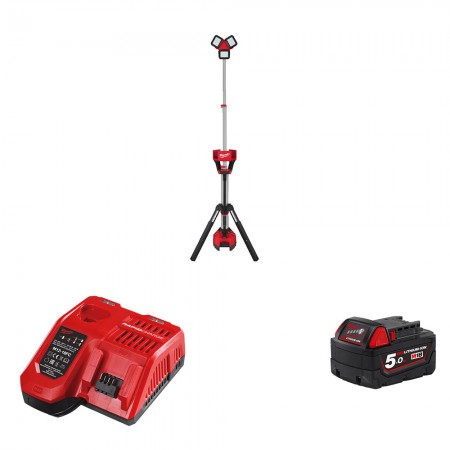Projecteur de chantier M18 HOSALC-0 + 1 batterie 18V 5 Ah + 1 chargeur M12-18FC MILWAUKEE