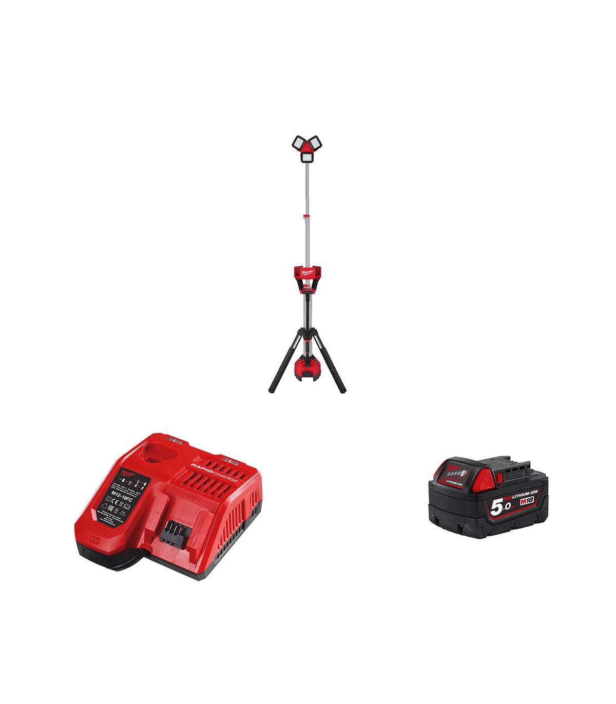 Projecteur de chantier M18 HOSALC-0 + 1 batterie 18V 5 Ah + 1 chargeur M12-18FC MILWAUKEE