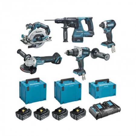 Pack de 5 machines 18V MAKITA (DGA506 + DHP486 + DHR243 + DHS680 + DTD154)