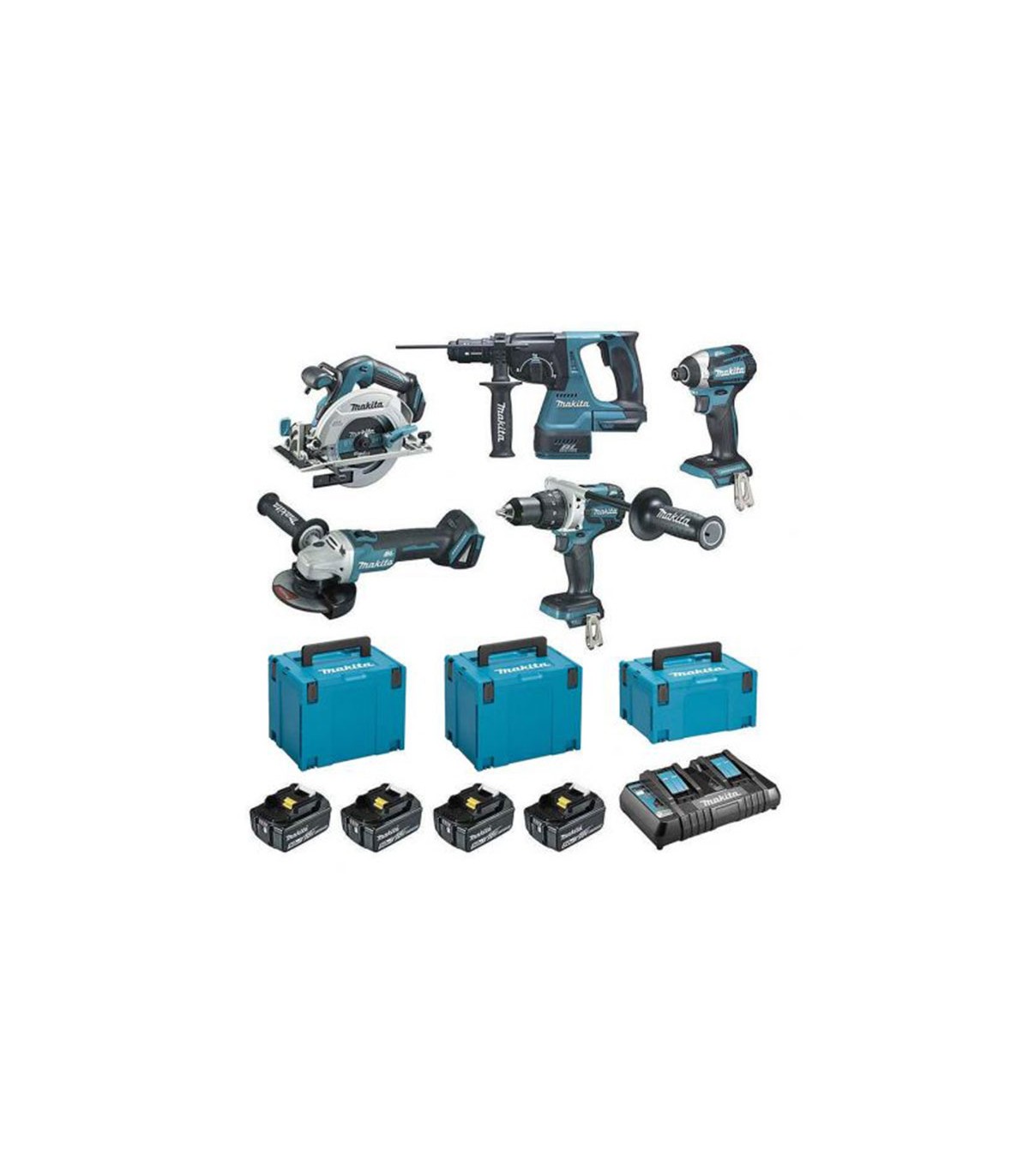 Pack de 5 machines 18V MAKITA (DGA506 + DHP486 + DHR243 + DHS680 + DTD154)