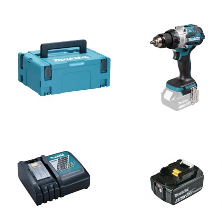 Perceuse-visseuse à percussion DHP489ZJ + 1 batterie BL1850B 18V 5Ah + 1 chargeur DC18RC MAKITA