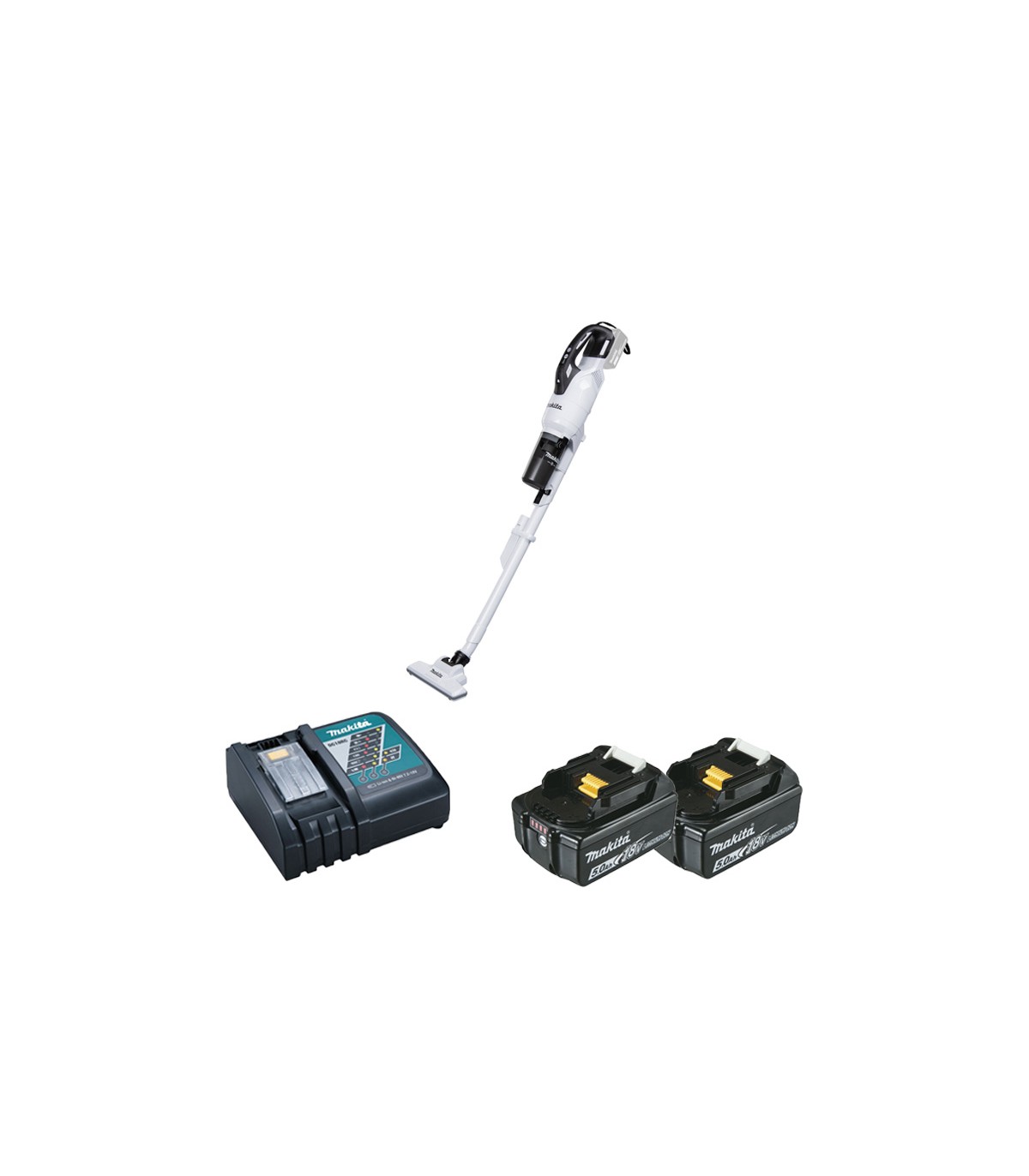 Aspirateur 18V DCL286FZW + 2 Batteries 18V 5 Ah BL1850B + 1 Chargeur rapide DC18RC MAKITA