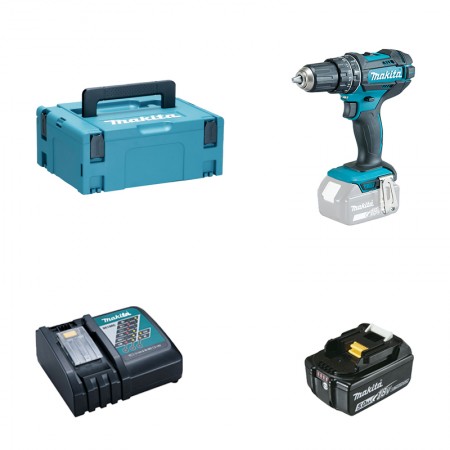 Perceuse visseuse à percussion DHP482ZJ + 1 batterie 18V 5 Ah + 1 chargeur DC18RC MAKITA