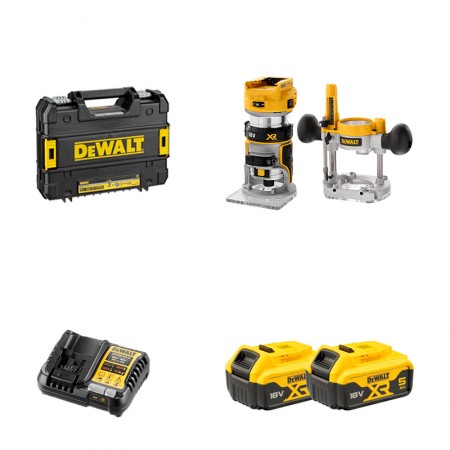 Affleureuse - défonceuse XR 18V DCW604NT-XJ + 2 batteries 18V 5 Ah + 1 chargeur DCB1104-QW DEWALT