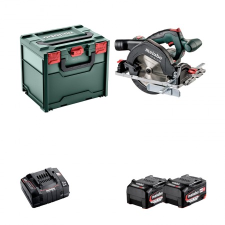 Scie circulaire Ø 165 mm 18V ks 18 ltx 57 + 2 batteries 18V 5.2 Ah + chargeur rapide ASC 145 METABO