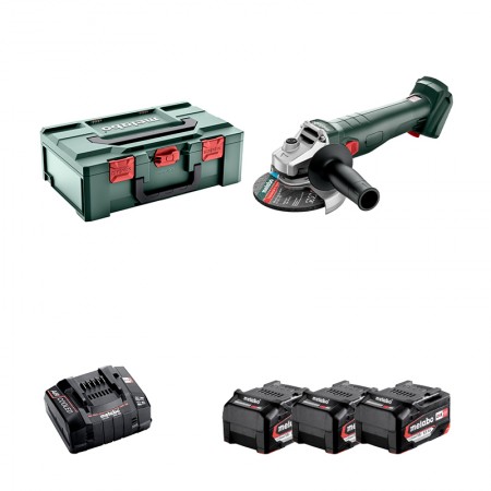 Meuleuse Ø 125 mm 18V W 18 L 9-125 + 3 batteries 18V 5.2 Ah + 1 chargeur ASC 145 METABO