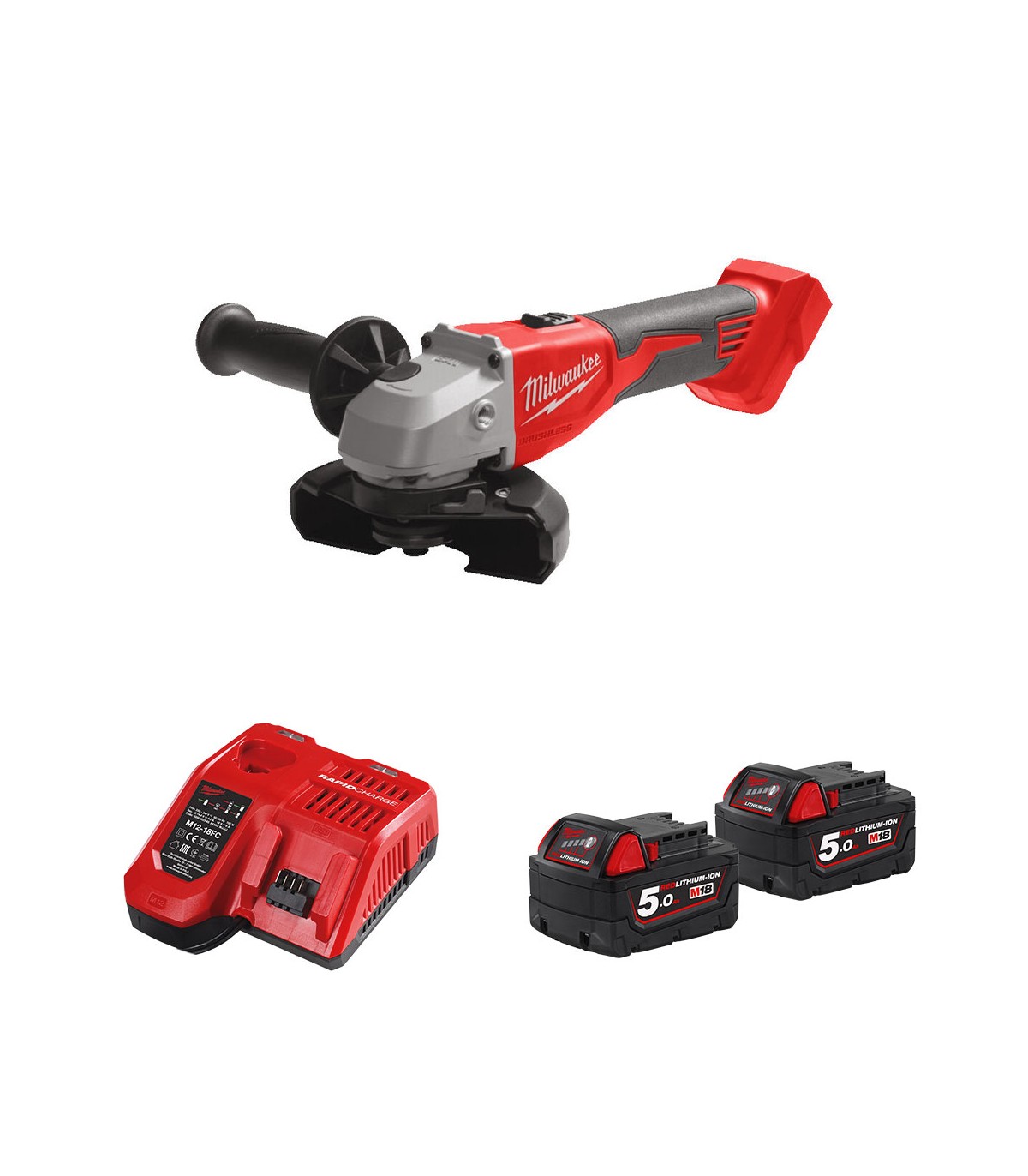 Meuleuse Ø 125 mm M18 BLSAG125X-0 + 2 batteries 18V 5 Ah + 1 chargeur M12-18FC MILWAUKEE