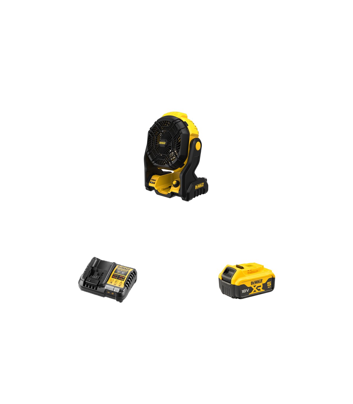 Ventilateur de chantier DCE512N-XJ + 1 batterie 18V 5 Ah + 1 chargeur DCB1104-QW DEWALT