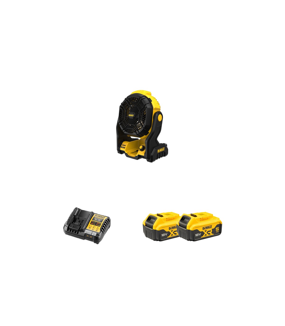 Ventilateur de chantier DCE512N-XJ + 2 batteries 18V 5 Ah + 1 chargeur DCB1104-QW DEWALT