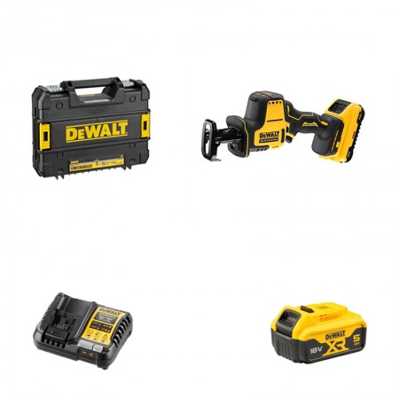 Scie sabre 18V DCS369NT-XJ + 1 batterie 18V 5 Ah + chargeur DCB1104-QW DEWALT