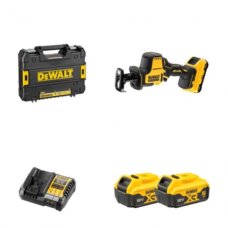 Scie sabre 18V DCS369NT-XJ + 2 batteries 18V 5 Ah + chargeur DCB1104-QW DEWALT