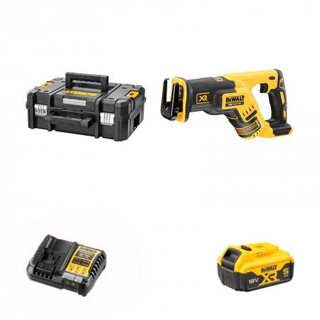 Scie sabre XR 18V DCS367NT-XJ + 1 batterie 18V 5 Ah + 1 chargeur DCB1104-QW DEWALT