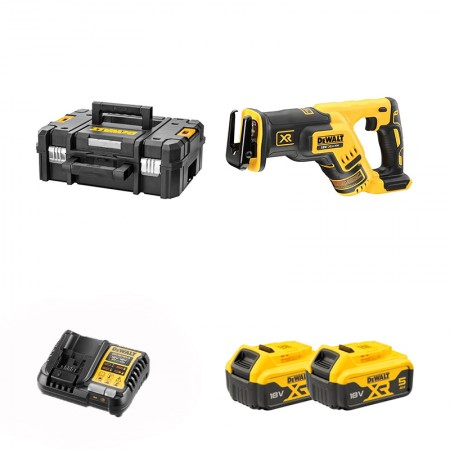 Scie sabre XR 18V DCS367NT-XJ + 2 batteries 18V 5 Ah + 1 chargeur DCB1104-QW DEWALT