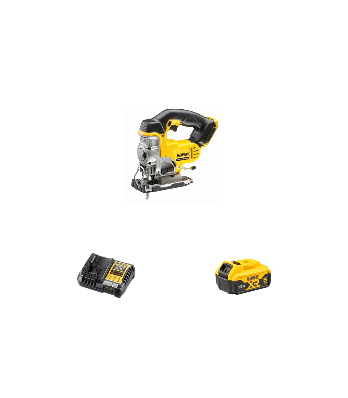 Scie sauteuse DCS331N-XJ + 1 batterie18V 5Ah + 1 chargeur rapide DCB115 DEWALT