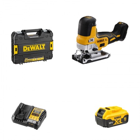 Scie sauteuse 18V DCS335NT-XJ + 1 batterie 18V 5 Ah + 1 chargeur rapide DCB1104-QW DEWALT