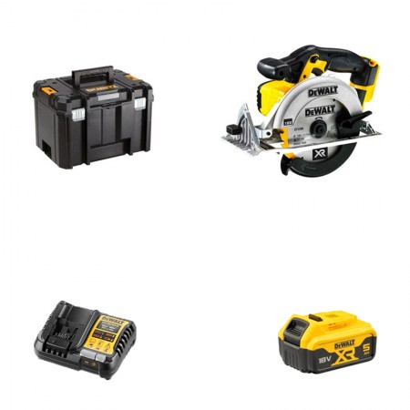 Scie circulaire 18V Ø165 mm DCS391NT-XJ + 1 batterie 18V 5 Ah + 1 chargeur DCB1104-QW DEWALT