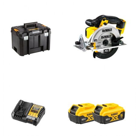 Scie circulaire 18V Ø165 mm DCS391NT-XJ + 2 batteries 18V 5 Ah + 1 chargeur DCB1104-QW DEWALT