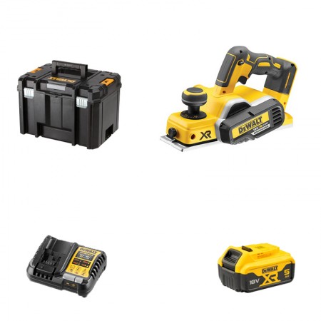 Rabot XR 18V DCP580NT-XJ + 1 batterie 18V 5 Ah + 1 chargeur DCB1104-QW DEWALT