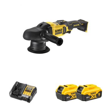 Polisseuse orbitale 18V DCM848N-XJ + 2 batteries 18V 5 Ah + 1 chargeur DCB1104-QW DEWALT