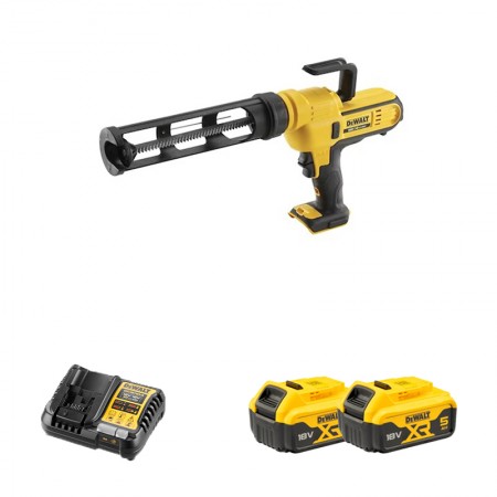 Pistolet à mastic 18V DCE560 + 2 batteries 18V 5 Ah + 1 Chargeur DCB1104-QW DEWALT